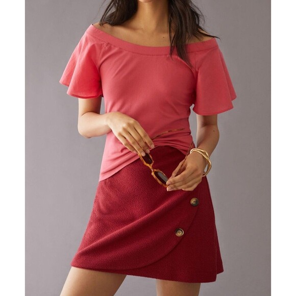 Maeve Anthropologie Off-The-Shoulder Flutter Blouse Top Short Sleeve XS 235034 - Picture 1 of 9